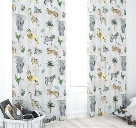 The background is a light beige, and the animals featured are their respective colors. Safari nursery curtains,Jungle Animals curtains , Elephant ...