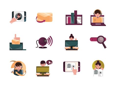 Online Activities Digital Connection Communication Set Icons Flat Style