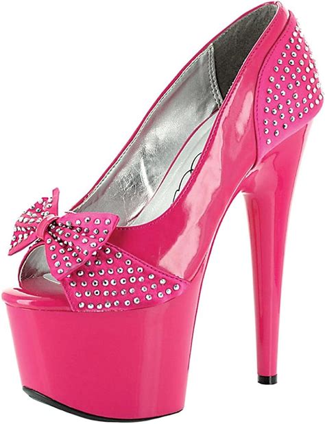 Hot Pink Pumps With Rhinestone Embellished Satin Bow Womens 7