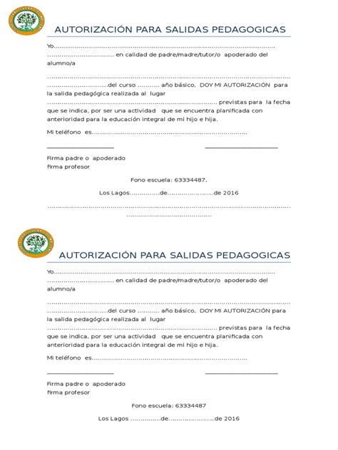 Autorización Para Salidas Pedagogicas 2