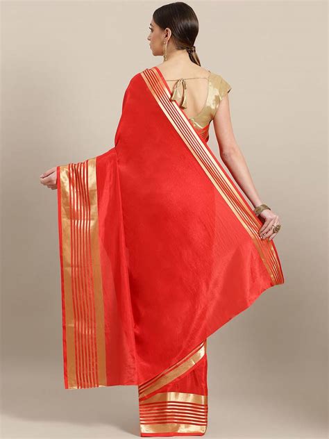 Poly Silk Red Golden Zari Woven Womens Saree With Border Ishin 3200259