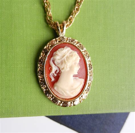 Cameo Necklace Vintage Gold Tone Costume Jewelry Oval Etsy