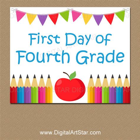 Printable First Day Of 4th Grade Sign 1st Day Of School Sign Etsy