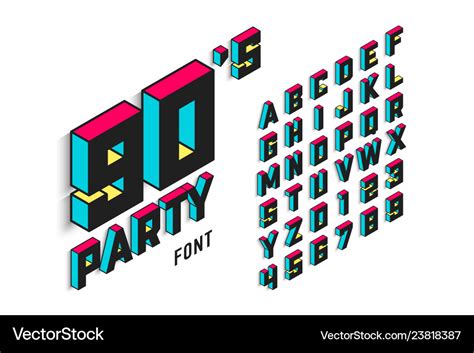 Isometric 3d Font Back To The 90s Alphabet Vector Image