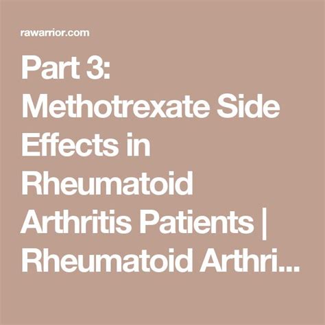 Part 3 Methotrexate Side Effects In Rheumatoid Arthritis Patients