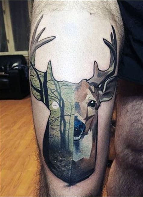 Wish you could do more to help bunnies? Colored thigh tattoo of half deer half forest ...