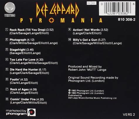 Classic Rock Covers Database Def Leppard Pyromania 1983