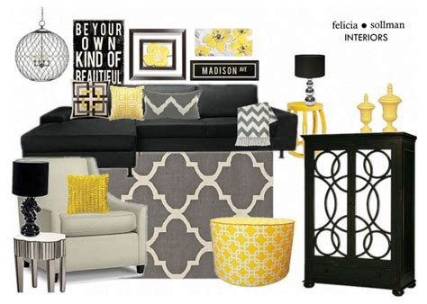 A Living Room Filled With Furniture And Yellow Accents On Top Of Each