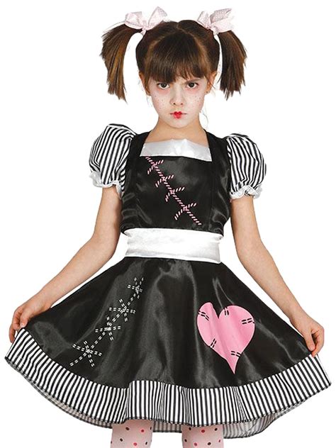 Girls Broken Doll Costume Childrens Halloween Fancy Dress Outfit Creepy