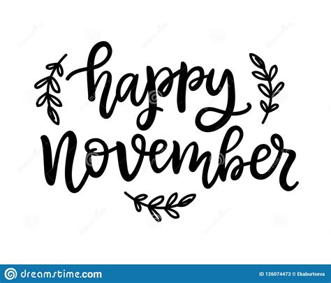 Happy November Hand Written Ink Lettering Isolated On White Stock