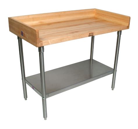 They're also available with economical poly cutting board tops. John Boos Baker's Work Table w Stainless Steel Shelf