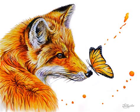 Red Fox Butterfly Wall Art Print Waterco Peinture Par Irinjoyart