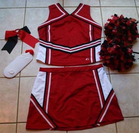 Red Black White Ga Bulldogs Cheerleader Costume Outfit Pom Poms Bow 12