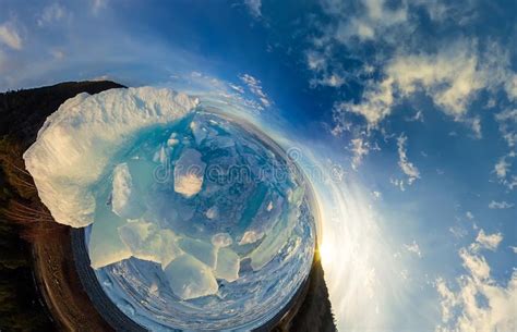 Hummocks On Blue Ice Of Lake Baikal From Olkhon Spherical 360 Panorama