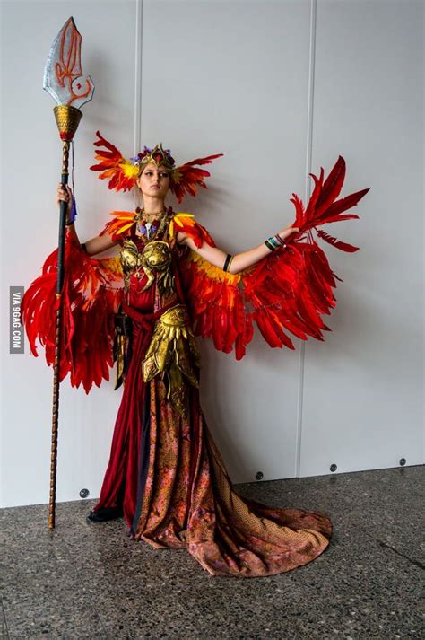 handmade and original design phoenix costume by crescent crimson dragon cosplay phoenix