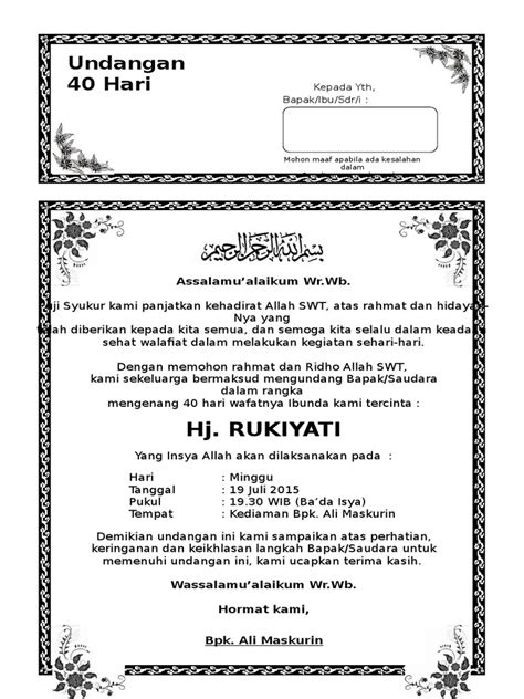 Berikut ini adalah bacaan doa tahlil untuk orang meninggal, doa tahlil ini tidak terlalu pendek dan tidak terlalu panjang, dan sudah umum semoga engkau kabulkan permohonan kami. 450 Contoh Undangan Tahlil 100 Hari Gratis Terbaru ...