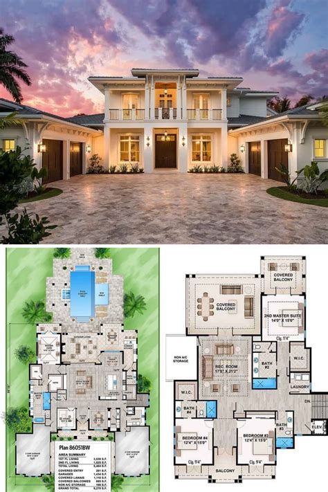 4 Bedroom Tropical Style Two Story Home Floor Plan Beach House