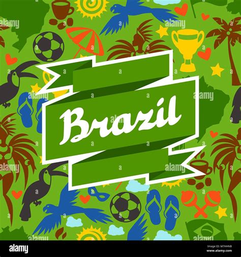 Brazil Background With Stylized Objects And Cultural Symbols Stock
