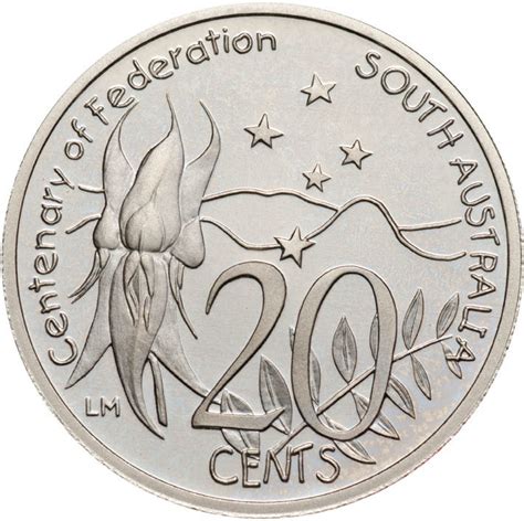 Twenty Cents 2001 Centenary Of Federation South Australia Coin From