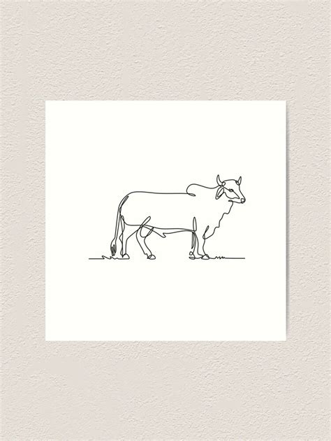 Brahman Bull Standing Side View Continuous Line Drawing Black And