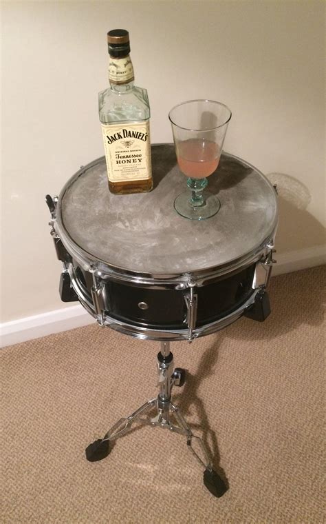 Snare Drum Side Table With Concrete Table Top Music Room Decor Side