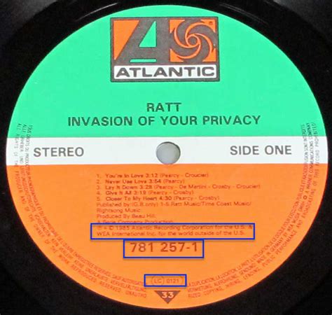 Ratt Invasion Of Your Privacy Usa Release 12 Lp Vinyl Album Cover