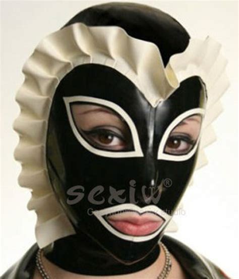 New Sexy Anatomical Latex Mask Black Rubber Fetish Latex Hoods And Masks Mouth Eyes Condom