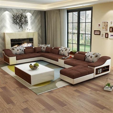 Luxury Modern U Shaped Leather Fabric Corner Sectional Sofa Set Design