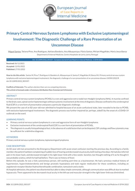 Pdf Primary Central Nervous System Lymphoma With Exclusive