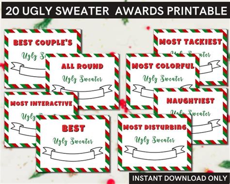 Ugly Sweater Party Awards Printable Bundle Use For Christmas Etsy