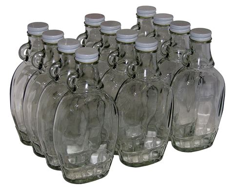 Nms 8 Ounce Glass Maple Syrup Bottles With Loop Handle And White Metal