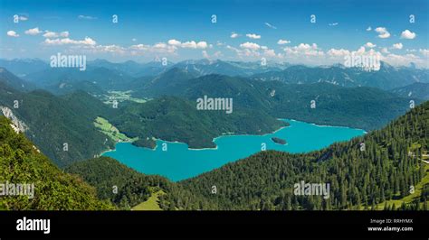 View From Herzogstand Mountain To Walchensee Lake And Karwendelgebirge