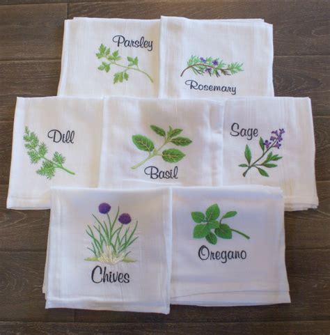 Kitchen Herbs 1 Dish Towels Set Of 7 Made To Order Etsy Dish Towel