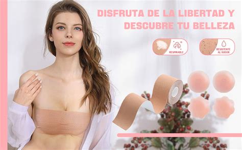 VOICEPTT 5M Cinta Para Busto Para Mujer Color Nude Y 4 Piezas De