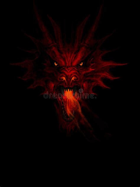 Fierce Red Dragon Head Emerging From Darkness Stock Illustration