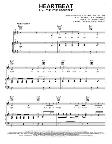 heartbeat from lyle lyle crocodile sheet music shawn mendes piano vocal and guitar chords