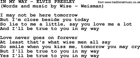 In My Way By Elvis Presley Lyrics