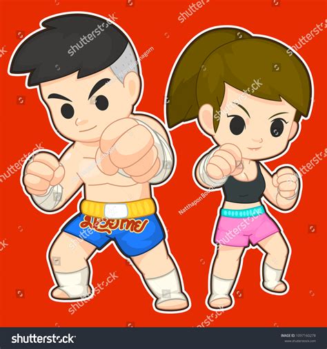 Thai Boxing Muay Thai Cartoon Set Vector De Stock Libre De Regal As