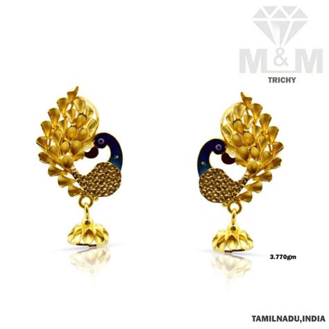 Gold Peacock Earrings Gold Earrings Gold Studs Peacock Design Ear