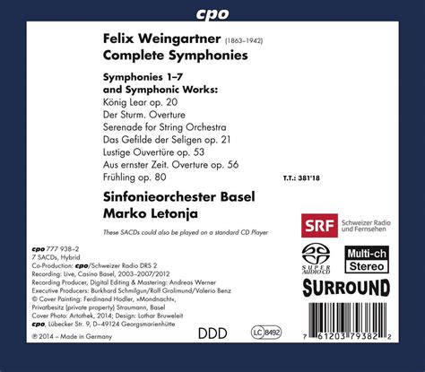 felix weingartner sämtliche symphonien 7 super audio cds wom
