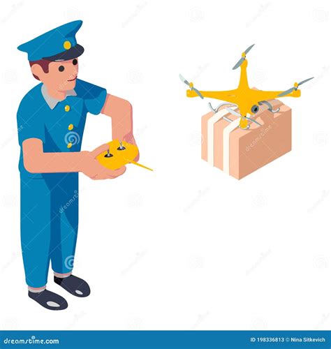 Postman Drone Parcel Delivery Icon Isometric Style Stock Vector