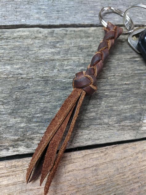 Brown Braided Leather Keychain Round Braid With Turks Head Knot Key Fob