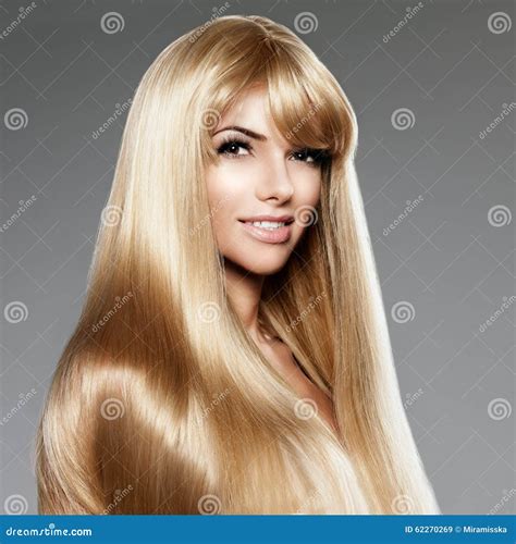 Beauty Young Woman With Luxurious Long Blond Hair Haircut With Stock