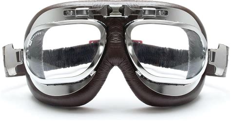 Bertoni Motorcycle Vintage Brown Aviator Goggles Chrome Plating Steel Antifog And