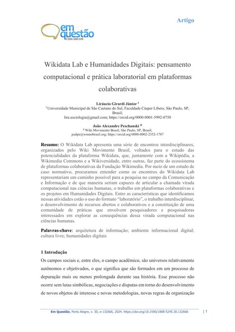 Pdf Wikidata Lab E Humanidades Digitais Pensamento Computacional E
