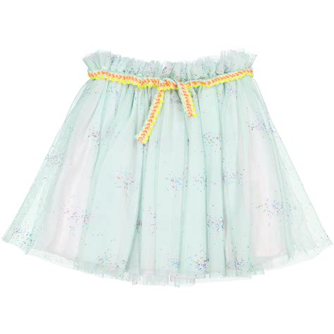 Billieblush Girls Tulle Skirt In Light Turquoise With Micro Sequin