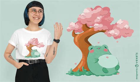 Descarga Vector De Diseño De Camiseta De Rana Y árbol De Sakura