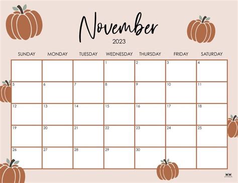 A November Calendar With Pumpkins On The Front And Bottom In Black Ink