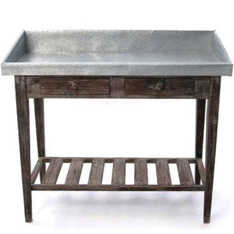 Wood Potting Table With Galvanized Top Country Kitchen Decor Potting