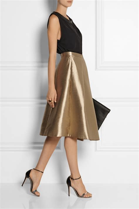 Tibi Halcyon Metallic Pleated Taffeta Skirt In Metallic Lyst